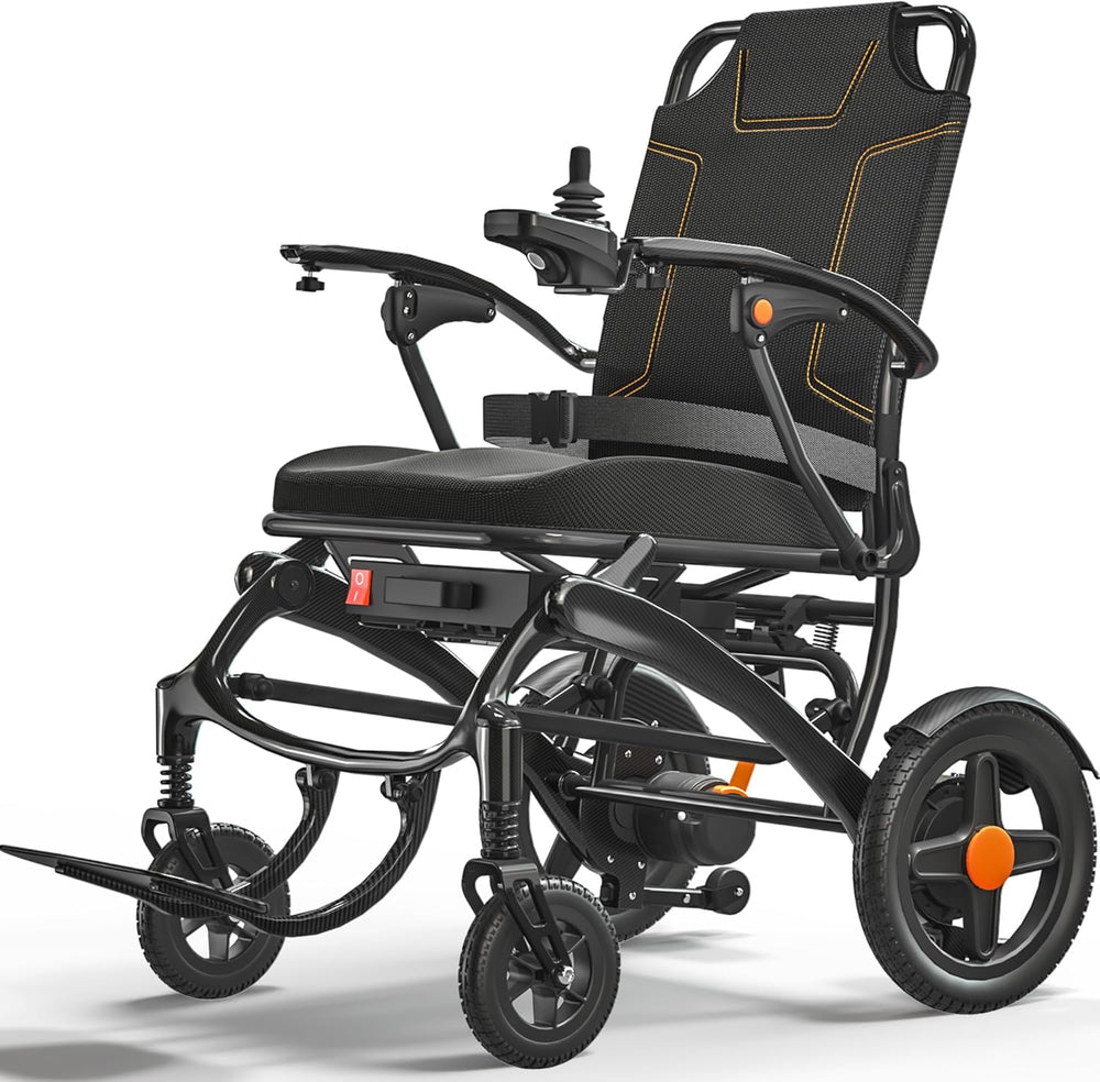 Ultra Lightweight Foldable Electric Wheelchair, 18+ Mile Range, Carbon Fibre & Aluminium Frame, Portable All-Terrain Power Chair