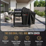 Hybrid Gas & Charcoal BBQ Grill with Smoker, Side Burner & Protective Cover